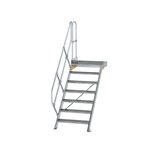 Aluminium vaste trap met platform 45° - loodrechte hoogte 1.460 mm/aantal treden 7/breedte treden 800 mm/treden en platform gemaakt van gegolfd aluminium R 9