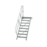 Aluminium vaste trap met platform 45° - loodrechte hoogte 1.670 mm/aantal treden 8/breedte treden 800 mm/treden en platform gemaakt van gegolfd aluminium R 9