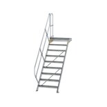 Aluminium vaste trap met platform 45° - loodrechte hoogte 1.870 mm/aantal treden 9/breedte treden 800 mm/treden en platform gemaakt van gegolfd aluminium R 9
