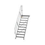 Aluminium vaste trap met platform 45° - loodrechte hoogte 2.080 mm/aantal treden 10/breedte treden 800 mm/treden en platform gemaakt van gegolfd aluminium R 9