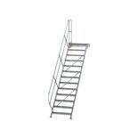 Aluminium vaste trap met platform 45° - loodrechte hoogte 2.700 mm/aantal treden 13/breedte treden 800 mm/treden en platform gemaakt van gegolfd aluminium R 9