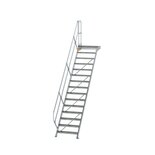 Aluminium vaste trap met platform 45° - loodrechte hoogte 3.120 mm/aantal treden 15/breedte treden 800 mm/treden en platform gemaakt van gegolfd aluminium R 9