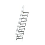 Aluminium vaste trap met platform 45° - loodrechte hoogte 3.540 mm/aantal treden 17/breedte treden 800 mm/treden en platform gemaakt van gegolfd aluminium R 9