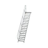 Aluminium vaste trap met platform 45° - loodrechte hoogte 3.750 mm/aantal treden 18/breedte treden 800 mm/treden en platform gemaakt van gegolfd aluminium R 9