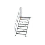 Aluminium vaste trap met platform 45° - loodrechte hoogte 1.670 mm/aantal treden 8/breedte treden 1.000 mm/treden en platform gemaakt van gegolfd aluminium R 9