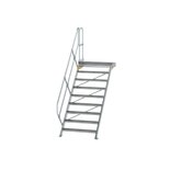 Aluminium vaste trap met platform 45° - loodrechte hoogte 1.870 mm/aantal treden 9/breedte treden 1.000 mm/treden en platform gemaakt van gegolfd aluminium R 9