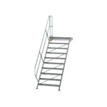 Aluminium vaste trap met platform 45° - loodrechte hoogte 2.080 mm/aantal treden 10/breedte treden 1.000 mm/treden en platform gemaakt van gegolfd aluminium R 9