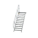 Aluminium vaste trap met platform 45° - loodrechte hoogte 2.290 mm/aantal treden 11/breedte treden 1.000 mm/treden en platform gemaakt van gegolfd aluminium R 9