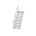 Aluminium vaste trap met platform 45° - loodrechte hoogte 2.500 mm/aantal treden 12/breedte treden 1.000 mm/treden en platform gemaakt van gegolfd aluminium R 9