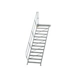 Aluminium vaste trap met platform 45° - loodrechte hoogte 2.700 mm/aantal treden 13/breedte treden 1.000 mm/treden en platform gemaakt van gegolfd aluminium R 9