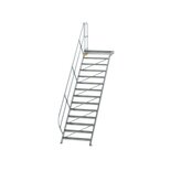 Aluminium vaste trap met platform 45° - loodrechte hoogte 2.910 mm/aantal treden 14/breedte treden 1.000 mm/treden en platform gemaakt van gegolfd aluminium R 9
