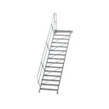 Aluminium vaste trap met platform 45° - loodrechte hoogte 3.120 mm/aantal treden 15/breedte treden 1.000 mm/treden en platform gemaakt van gegolfd aluminium R 9