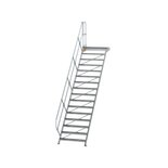Aluminium vaste trap met platform 45° - loodrechte hoogte 3.330 mm/aantal treden 16/breedte treden 1.000 mm/treden en platform gemaakt van gegolfd aluminium R 9