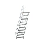 Aluminium vaste trap met platform 45° - loodrechte hoogte 3.540 mm/aantal treden 17/breedte treden 1.000 mm/treden en platform gemaakt van gegolfd aluminium R 9
