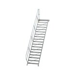 Aluminium vaste trap met platform 45° - loodrechte hoogte 3.750 mm/aantal treden 18/breedte treden 1.000 mm/treden en platform gemaakt van gegolfd aluminium R 9