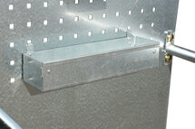 Verrijdbare opvangbak met deels geperforeerde achterwand type LPW 60-1 - afmetingen 570x590x1775 mm (lxbxh)/opvangvolume 67 liter/max. 1 vat van 60 liter/met verzinkt rooster