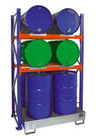 Basisset vatenrek met opvangbak type 3010 - rek ca. 1350x800x2500 mm (bxdxh)/met 2 vakniveaus/opvangbak met rooster/opvangvolume 200 liter/vaten max. 4 x 200 liter liggend/4 x 200 liter staand