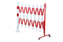 Schaarhek met afzetpaal 70-60 van staal/hoogte 1050 mm/buisdiameter 60 mm/rood-wit met aan beide zijden reflecterende gevarenmarkering/lengte uittrekbaar tot 4000 mm