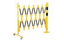 Schaarhek met afzetpaal 70-65 van staal/hoogte 1050 mm/buisdiameter 60 mm/geel-zwart met aan beide zijden reflecterende gevarenmarkering/lengte uittrekbaar tot 3600 mm