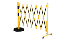 Schaarhek met afzetpaal 70-85 van staal/hoogte 1050 mm/met verrijdbare voetplaat/buisdiameter 60 mm/geel-zwart met aan beide zijden reflecterende gevarenmarkering/lengte uittrekbaar tot 3600 mm