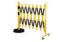 Schaarhek met afzetpaal 70-90 van staal/hoogte 1050 mm/met verrijdbare voetplaat/buisdiameter 60 mm/geel-zwart met aan beide zijden reflecterende gevarenmarkering/lengte uittrekbaar tot 4000 mm