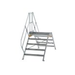 Aluminium brugtrap 45° - totale hoogte 2.235 mm/hoogte onder platform 960 mm/aantal treden 2x5/breedte treden 1.000 mm/treden en platform gemaakt van gegolfd aluminium R 9
