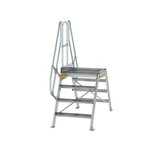 Aluminium brugtrap 60° - totale hoogte 2.205 mm/hoogte onder platform 930 mm/aantal treden 2x4/breedte treden 800 mm/treden en platform gemaakt van gegolfd aluminium R 9