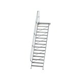 Aluminium vaste trap met platform 60° - loodrechte hoogte 3.640 mm/aantal treden 15/breedte treden 1.000 mm/treden en platform gemaakt van gegolfd aluminium R 9