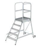 Aluminium verrijdbare bordestrap met handgrepen - enkelzijdig oploopbaar/werkhoogte 3.2 m/platformhoogte 1.2 m/aantal treden 5/treden en platform gemaakt van roosterstaal