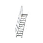 Aluminium vaste trap met platform 45°  - loodrechte hoogte 2.290 mm/aantal treden 11/breedte treden 600 mm/treden en platform gemaakt van gegolfd aluminium R 9