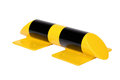 Stootbeschermbalk 60-10 staal/lengte 400mm/diameter 76 mm/voetplaat 120x195 mm/geel-zwart