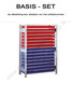 12727-Basisset kleine onderdelenstelling-2  - ca. 2000x1000x300mm/15 niveaus legborden met systeembakken rood en blauw en 1 afdekbord/sendzimir verzinkt/150kg legbordbelasting