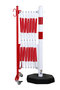 Schaarhek met afzetpaal 70-75 van staal/hoogte 1050 mm/met verrijdbare voetplaat/buisdiameter 60 mm/rood-wit met aan beide zijden reflecterende gevarenmarkering/lengte uittrekbaar tot 3600 mm