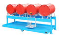 Vat-aftapstation type FAS-4 gelakt -  ca. 1300x2900x735 mm (bxdxh)/opvangvolume 285 liter/draagkracht 1520 kg/opslag en aftappen van max. 4 vaten van 200 liter