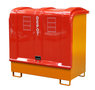 Depot gevaarlijke stoffen type GD-B - ca. 1460x830x1460 mm (lxbxh)/opvangvolume 257 liter/max. 2 vaten van 200 liter/verzinkt rooster (draagkracht 1000 kg/m²)/spatbeschermwanden