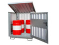 Depot gevaarlijke stoffen type GD-E 4 - ca. 1535x1590x1710 mm (lxbxh)/opvangvolume 280 liter/max. 4 vaten van 200 liter/verzinkt rooster (draagkracht 1000 kg/m²)/binnen en buiten