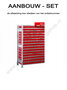12722-Aanbouwset kleine onderdelenstelling-1  - ca. 2000x1000x300mm/15 niveaus legborden met systeembakken rood en 1 afdekbord/sendzimir verzinkt/150kg legbordbelasting