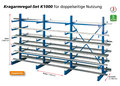 14495-Basisset draagarmstelling K 1000 - ca. 2000x2500x(2x)500mm/10 aangelaste draagarmen/RAL5010 blauw/200kg/kruisschoor