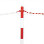 Zware kettingstaanders met stalen voet/hoogte 1000 mm/stalen paal van 60 mm Ø/met twee kettingogen en bodemkuip (300x300x100 mm)/rood-wit