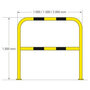 Stalen beveiligingsbeugel voor binnengebruik/hoogte 1000 mm/breedte 1000 mm/diameter 48 mm/met voetplaat voor vloermontage/geel-zwart