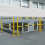 Stalen beveiligingsbeugel voor binnen- en buitengebruik/hoogte 1000 mm/breedte 2000 mm/diameter 48 mm/met voetplaat voor vloermontage/geel-zwart