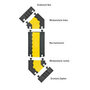 Hoekelement 45° links MORION kabelbrug groot/afmetingen 600x500/200x75 mm (lxbxh)/hoge belastbaarheid/voor straten en bouwplaatsen/kleur: zwart-geel