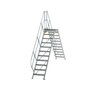 Aluminium brugtrap 45°  - totale hoogte 3.435 mm/hoogte onder platform 2.160 mm/aantal treden 2x11/breedte treden 600 mm/treden en platform gemaakt van gegolfd aluminium R 9