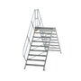 Aluminium brugtrap 45°  - totale hoogte 3.035 mm/hoogte onder platform 1.760 mm/aantal treden 2x9/breedte treden 1.000 mm/treden en platform gemaakt van gegolfd aluminium R 9