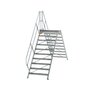 Aluminium brugtrap 45°  - totale hoogte 3.235 mm/hoogte onder platform 1.960 mm/aantal treden 2x10/breedte treden 1.000 mm/treden en platform gemaakt van gegolfd aluminium R 9