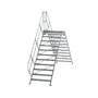 Aluminium brugtrap 45°  - totale hoogte 3.435 mm/hoogte onder platform 2.160 mm/aantal treden 2x11/breedte treden 1.000 mm/treden en platform gemaakt van gegolfd aluminium R 9