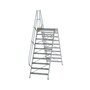 Aluminium brugtrap 60°  - totale hoogte 3.625 mm/hoogte onder platform 2.350 mm/aantal treden 2x10/breedte treden 1.000 mm/treden en platform gemaakt van gegolfd aluminium R 9