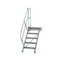 Aluminium vaste trap met platform 45°  - loodrechte hoogte 1.050 mm/aantal treden 5/breedte treden 600 mm/treden en platform gemaakt van gegolfd aluminium R 9