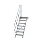 Aluminium vaste trap met platform 45°  - loodrechte hoogte 1.460 mm/aantal treden 7/breedte treden 600 mm/treden en platform gemaakt van gegolfd aluminium R 9