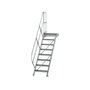 Aluminium vaste trap met platform 45°  - loodrechte hoogte 1.670 mm/aantal treden 8/breedte treden 600 mm/treden en platform gemaakt van gegolfd aluminium R 9